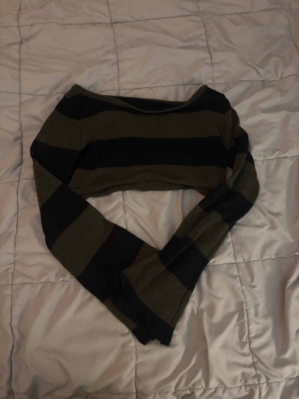 ROMWE Goth Olive Green and Black Striped Long Sleeve Top